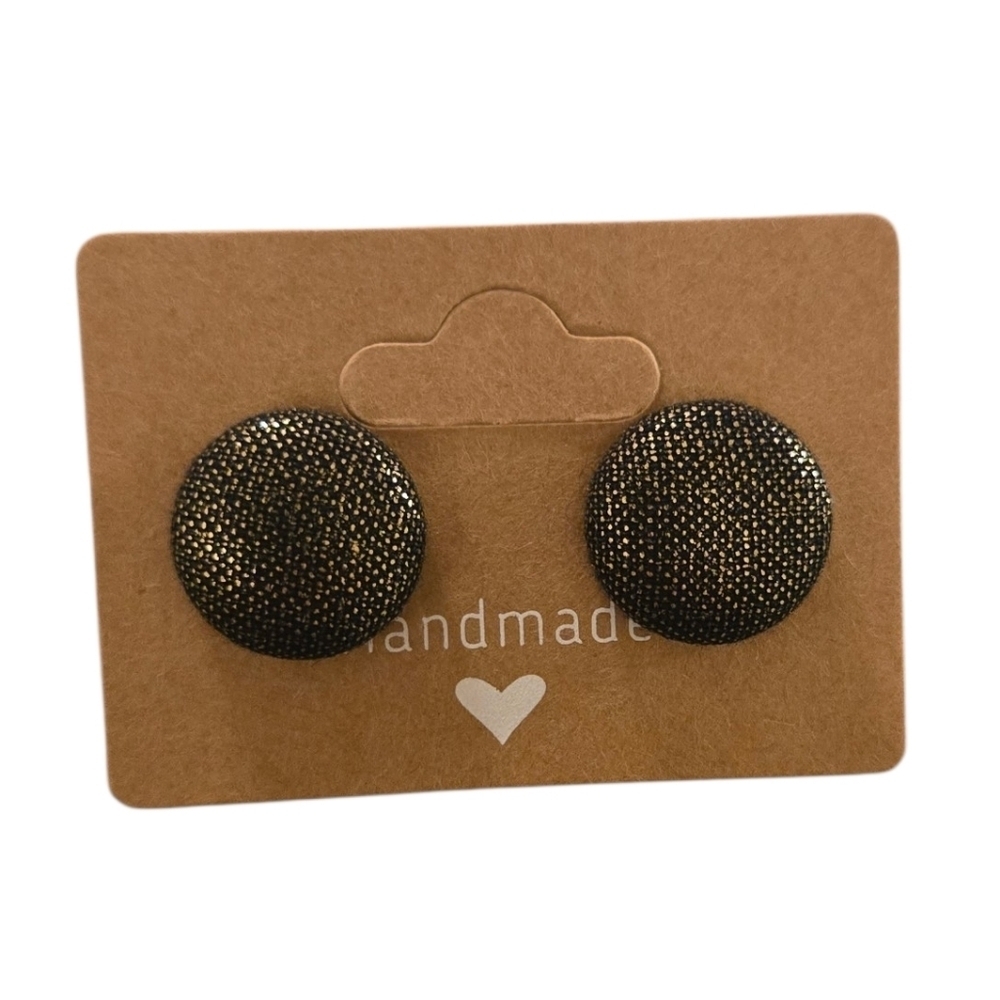 Black & Gold Shimmer Button Earrings